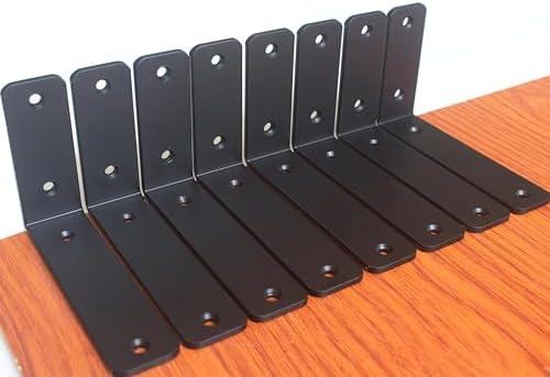 8 Pack - L 6" x H 4" x W1.5, 5mm Thick Black L Shelf Bracket, Iron Shelf Brackets, Metal Shelf Brackets, Floating Shelf, Shelf Supports with Screws
