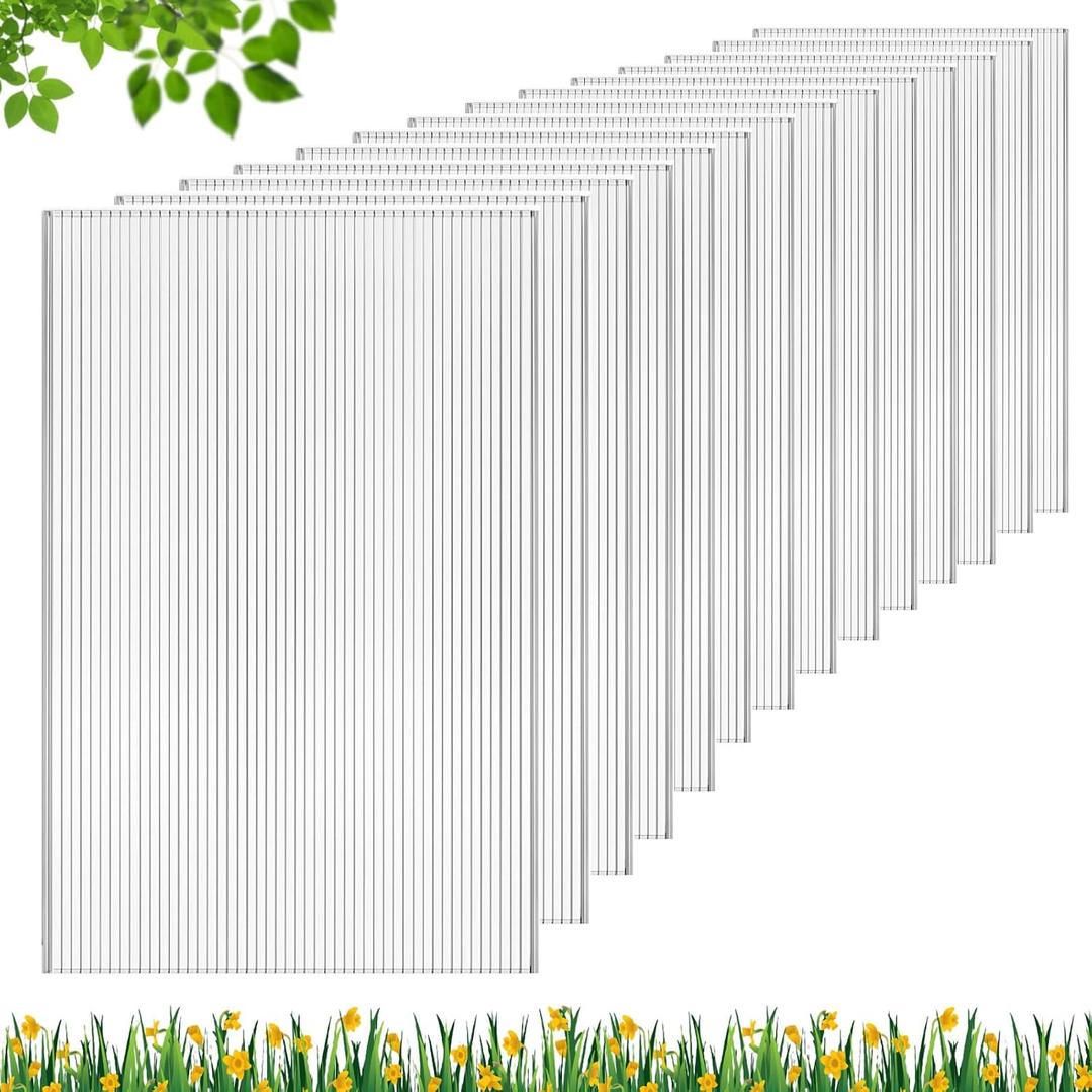 DGSL 18 Pcs Polycarbonate Greenhouse Panels, 4' x 2' x 0.16'' Twin-Wall Panels, Polycarbonate Sheet for All Weather Outdoor Garden and Greenhouse Covering