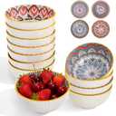 Noamus 12 Pack Small Ceramic Bowls Set, 10Oz Colorful Dessert Bowl, 4.5Inch Ice Cream Bowls, Porcelain Boho Decorative Bowl for Snack Soup Condiments, Side Dishes, Kitchen, Microwave Safe (4 Styles)