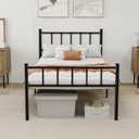Metal Platform Twin Bed Frame with Headboard Sturdy Steel Slats Support No Box Spring Needed Easy Assembly Black