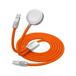 chubbycable Duo-Core Flex 2-in-1 USB C Cable 100W Fast Charging 5W [40Mins 80%] Magnetic Apple Watch Charger 4FT Soft Silicone Compatible with iWatch, iPhone, iPad, MacBook, AirPods, Orange