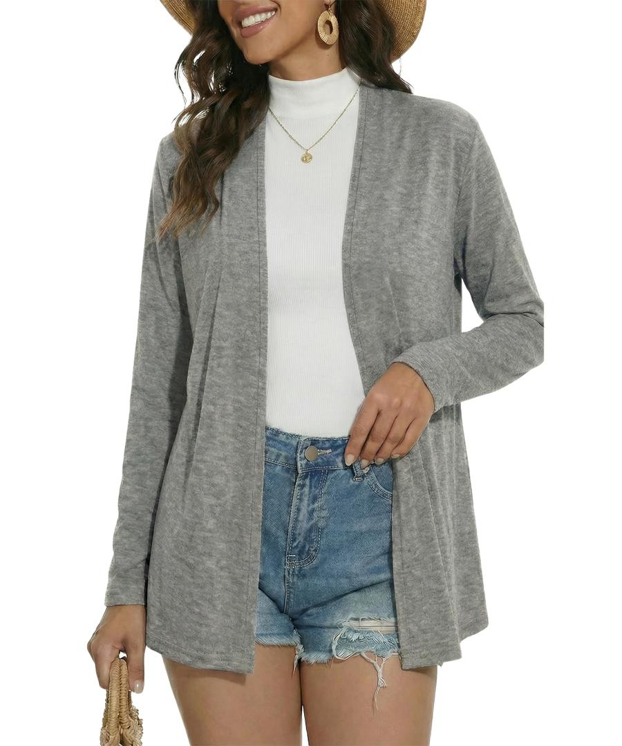 Long Sleeve Thin Cardigans for Women Lightweight Casual Loose Open Front Cardigan Soft Sheer Cover Up Grey (Gray, S)