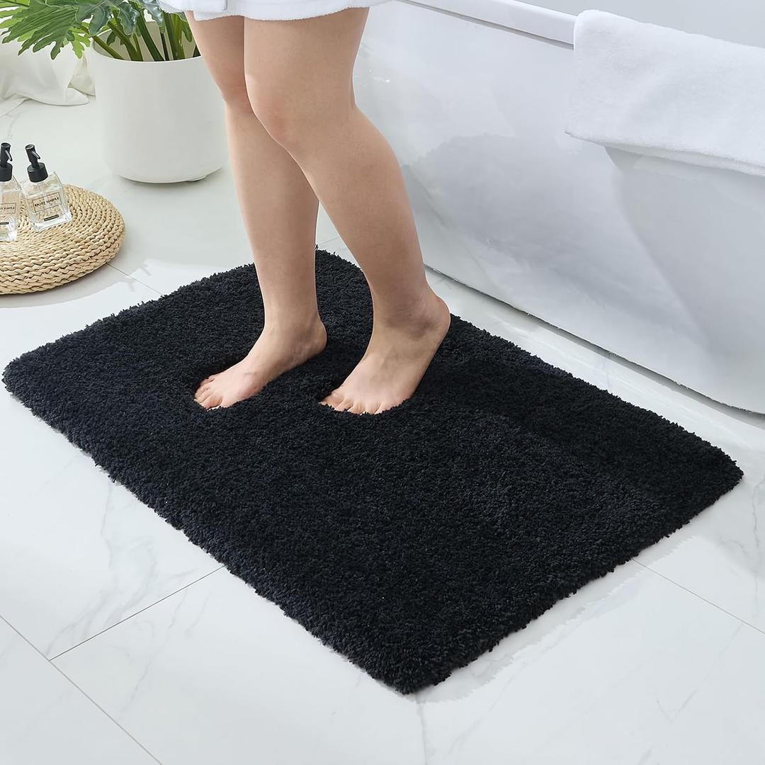 Bathroom Rugs Non Slip Washable 36x24, Ultra Thick Soft Microfiber Absorbent Bath Mats, High Density Foam Latex Non Slip Backing Bath Rugs, Fluffy Floor Carpet for Tub&Shower, Black