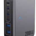 USB C Charger 200W USB Charging Block,6 Ports GaN IV Foldable Wall Charger Outlet Plug,QC4.0 Fast Charging Station Hub,PD 65W Laptop Adapter for MacBook Pro/Air,Dell,iPhone 16/15,Galaxy,Steam Deck