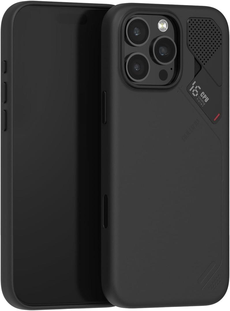 Aulumu A16 Vegan Leather Cooling iPhone 16 Pro Max Case | Updated Camera Control | with Cooling Fins | Luxury Comfort | Compatible with MagSafe | Complete Wrap-Around - Touch Black