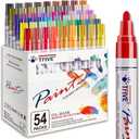 TFIVE Paint Markers Pens - 54 Colors Medium Tip Markers, Permanent, Waterproof & Quick Dry, Paint Pen for Metal, Wood, Fabric, Plastic, Rock Painting, Mugs, Canvas, Glass, Art Craft