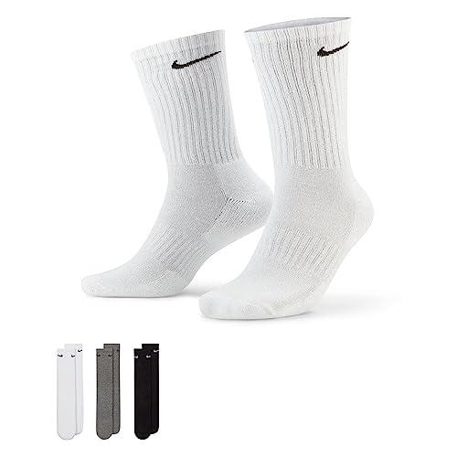 Nike Unisex Everyday Cushioned Training Crew Socks (3 Pairs), Multi-Color, Large