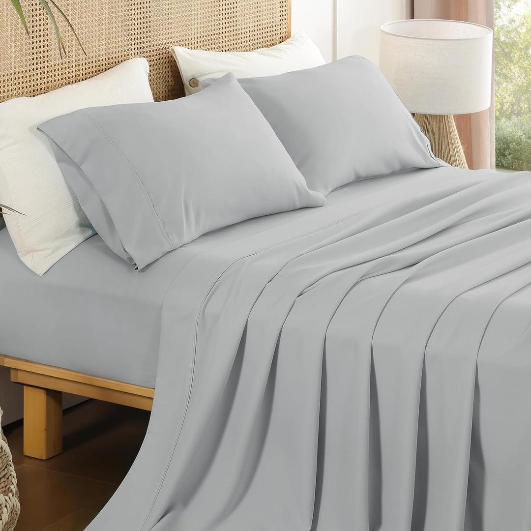 Grey Queen Sheet Set - Soft Breathable Microfiber Bed Sheets with Extra Deep Pocket, Luxury Hotel Cooling Bedding, Oeko-Tex Certified Wrinkle Free 4 Piece