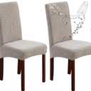 Genina 100% Waterproof Chair Covers for Dining Room Set of 2, Large Dining Room Chair Covers Protectors Stretch Kitchen Parson Chair Slipcovers for Home, Restaurant (Large, Leaves-Warm Gray)