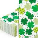 St. Patrick's Day Paper Napkins Green Shamrock Disposable Guest Napkins Plaid Dot Hand Towels for Irish Party Spring Holiday Kitchen Bathroom Dinner Table Decor Supplies, 50 Pcs
