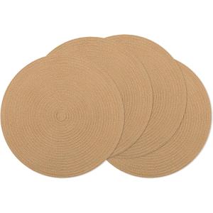SHACOS 15 inch Round Braided Placemats Set of 4 Cotton Polyester Place Mats Washable Kitchen Dining Table Mats for Dinner Party Table Decor (Camel, 4)