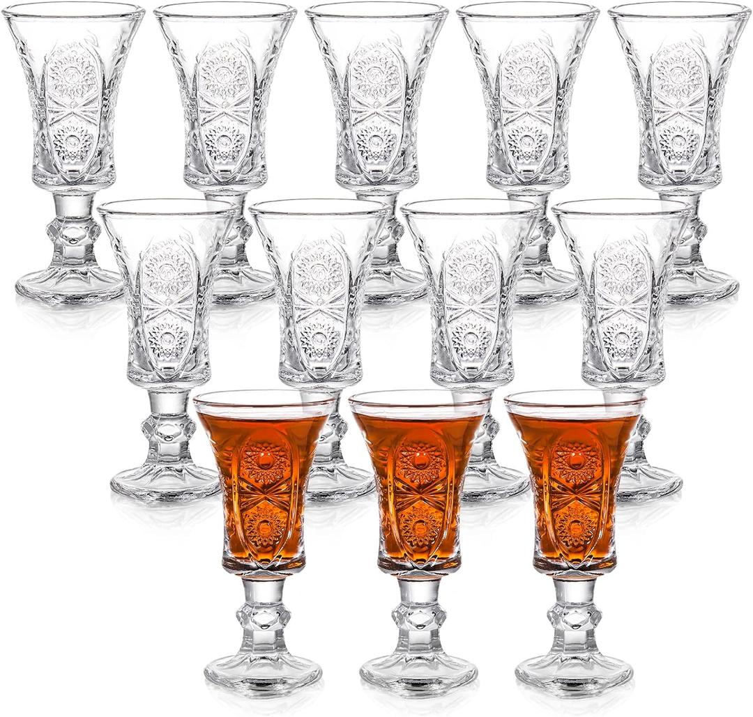 Youeon 12 Pack 1.5 Oz Shot Glasses Set, Clear Cordial Glasses, Fancy Shot Glass Set, Mini Wine Glass with Heavy Base, Small Goblet Shot Cups for Tequila, Liquor, Whiskey, Vodka