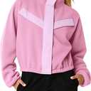 Fisoew Womens Fuzzy Fleece Cropped Jackets 2025 Fall Long Sleeve Zip Up Stand Collar Sherpa Jacket Winter Coats with Pockets (Large, Pink)