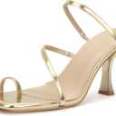 Carcuume Women's Square Toe Heeled Sandals Strappy Kitten Heels (6, Gold Pu)