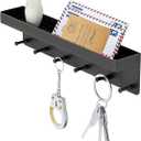 MKO Key Holder for Wall, Mail Organizer and Key Rack Wall Mount with Tray & 6 Hooks for Hallway (Black
