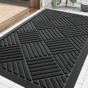 Smiry Front Door Mat Outside Entrance, Heavy Duty Outdoor Indoor Natural Rubber Doormat, Non Slip, Trap Dirt and Moisture, Easy Clean, Low Profile Patio Porch Entryway Mat, 29.5x17, Black