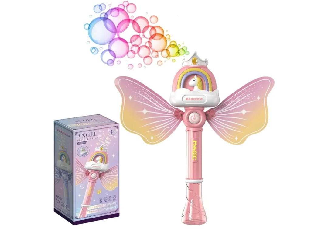 Automatic Bubble Machine for Kids Girls, 12 Holes Fairy Wand Blower with LED Lights - Bubble Gun Toy for Toddlers 3-8, Outdoor Party Favors,Includes Bubble Solution (Pink Horse)