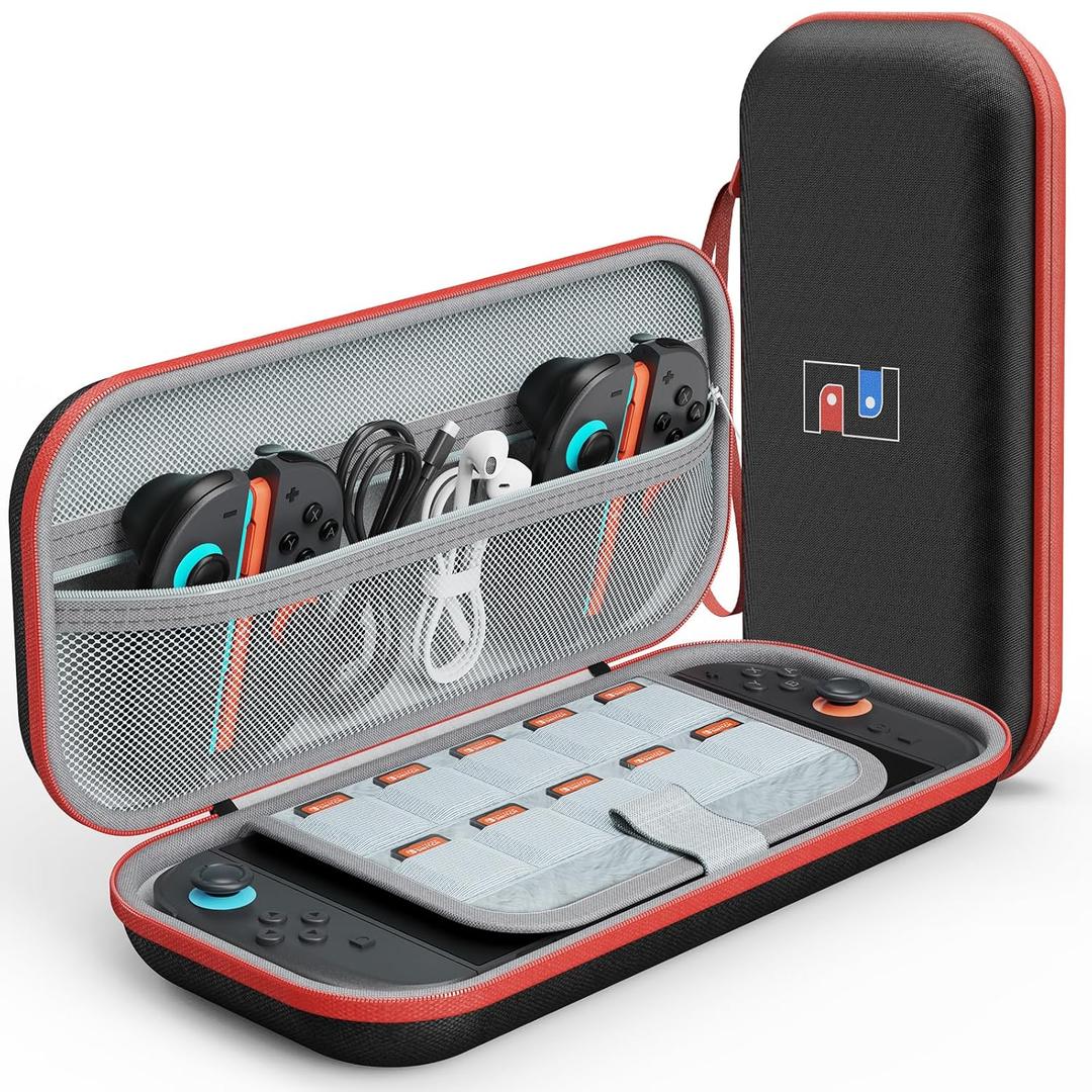 DIGIROOT Switch Case for Nintendo Switch 2 (2025) and Switch / OLED, Portable Travel Carrying Case, Slim Hard Shell Protective for Switch 2 Accessories with 10 Game Card Slots (Black & Red)
