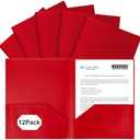 EEHZTSI 12-Pack Plastic Folders with Pockets,2-Pocket Poly Folders Holds 8-1/2" x 11" Paper for School/Office/Home, Red