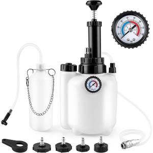 3L Manual Brake Bleeder Kit, One Person Brake Fluid Bleeding Vacuum Pump with 1L Catch Bottle and 4 Master Cylinder Adapters for Brake & Clutch System, Suitable for Most Vehicles