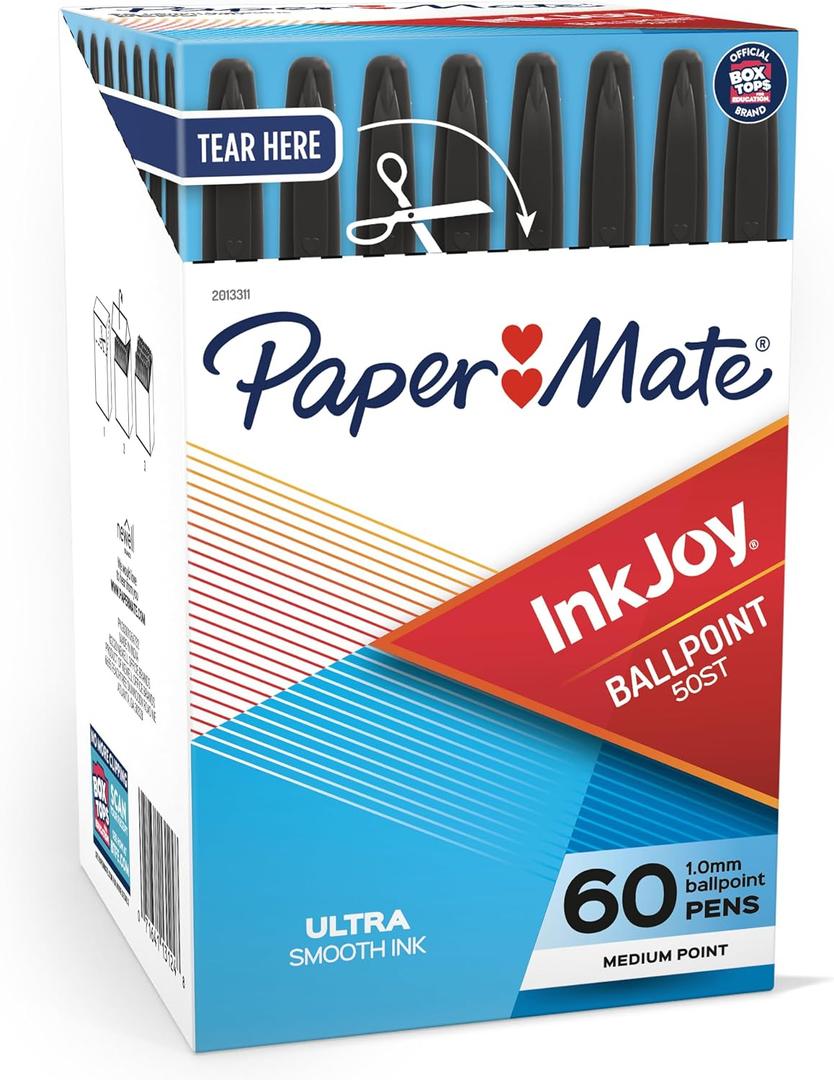 Paper Mate InkJoy 50ST Ballpoint Pens, Medium Point (1.0mm), Black, 60 Count