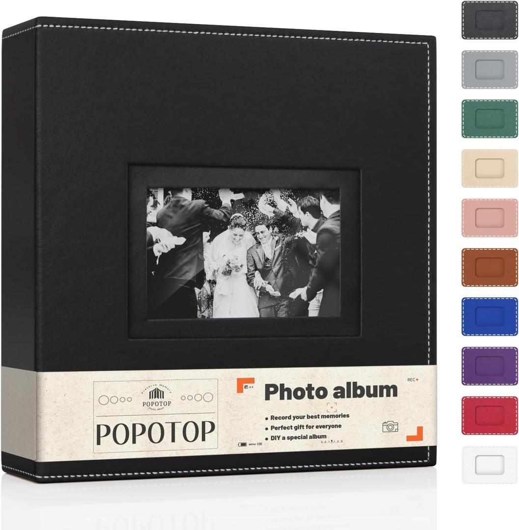 Popotop Photo Album 4x6 300 Pockets with Leather Hardcover Cover, Small Photo Album Holder Book with 50Pcs Pages for Family Travel Wedding Baby Gifts (Black)
