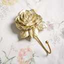 2Pcs Gold Flower Wall Hooks, Cute Decorative Coat Hooks, Vintage Resin Rose Towel Hooks with Screws, Bathroom Wall Mounted Coat Rack, Scarf, Bag, Robe, Key, Hat Hook etc (2 Gold)