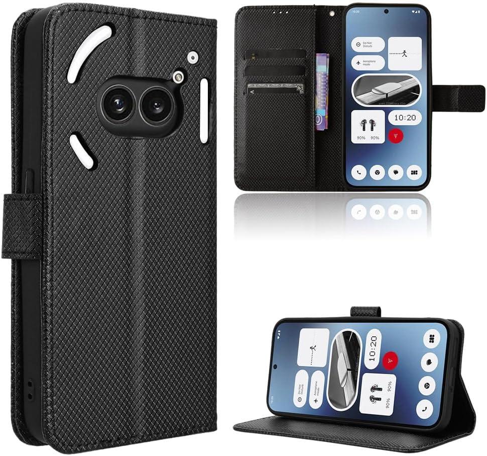 Compatible with Nothing Phone 2a Plus Leather Case Cover,PU Leather flip Cover Compatible with Nothing Phone (2a) 5G Case Cover Black
