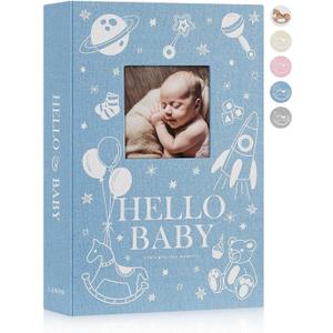 Lanpn Baby Photo Album 4x6 300 Pockets, Linen Newborn Bebe Ultrasound Photo Album with Memo Writing Area, Cover Photo Book, Picture Album for kids, Baby Boy Memory Book Keepsake Blue
