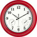 Outdoor Clocks Waterproof, 18 in Large Outdoor Clock for Patio w/Thermometer Combo, Silent Battery Operated Decorative Retro Wall Clock for Living Room/Bathroom/Pool/Indoor, Red