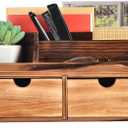 Rustic Torched Dark Brown Wood Desk Organizer Wooden Tabletop Stationery Holder Multiple Compartments Slots 2 Drawers Storage Cabinet Office Supplies Makeup Accessory Sorter Display Box Home