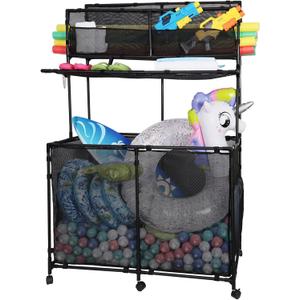 Pool Storage bin,Poolside Storage Organizer,Double Deck,Holder for Outdoor,Pool,Patio,Garden,Organizer for Toys,Floats,and Swimming Equipments,2-Size (Large)