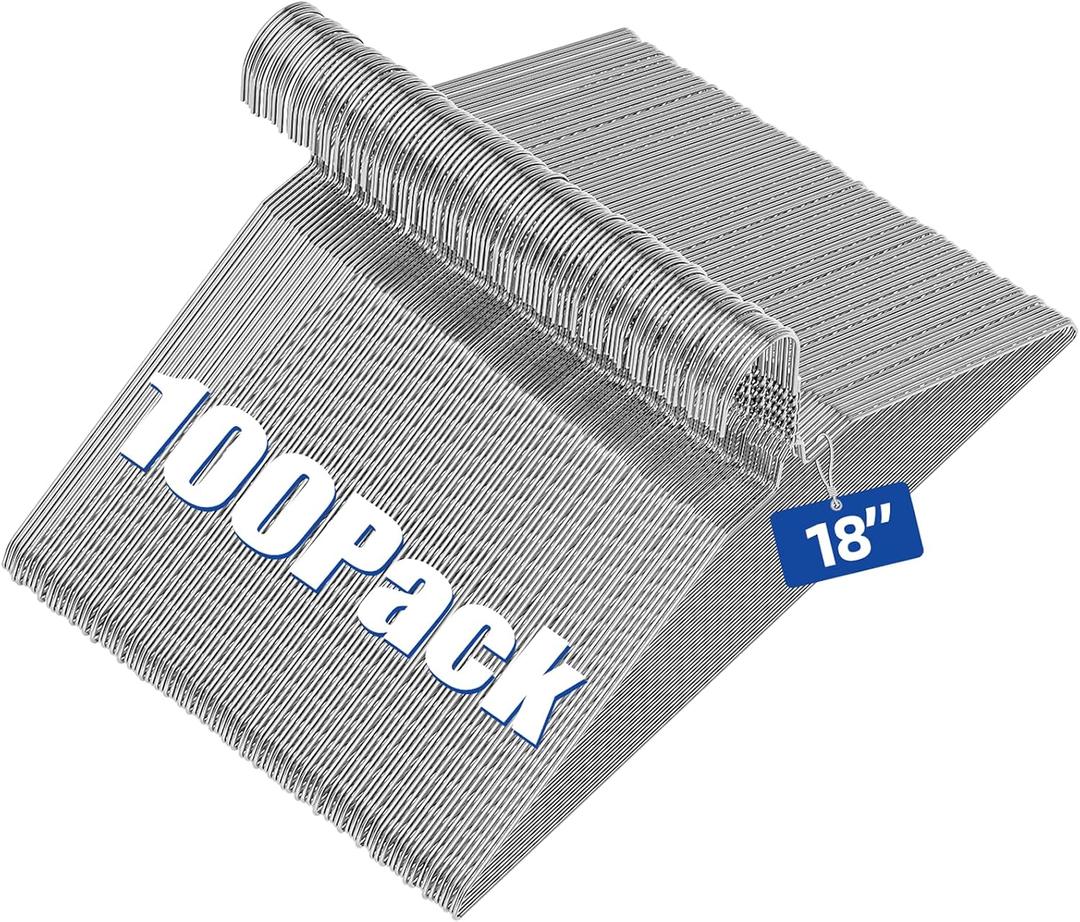 18 Inch Wire Metal Clothes Hangers Bulk 100 Pack, Extra Long for Large Size Suits, Coats, Shirts, Pants, Skirts, Ultra Thin, Space Saving, Non Slip, Silver