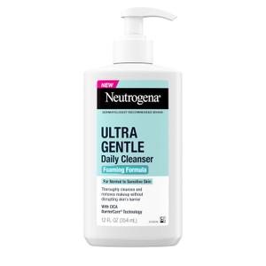 Neutrogena Ultra Gentle Foaming Facial Cleanser, Foaming Face Wash for Sensitive Skin, Gently Cleanses Away Dirt, Oil & Makeup Without Over Drying, Fragrance-Free, 12 Fl. Oz