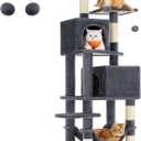 Feandrea Cat Tree, 61-Inch Cat Tower for Indoor Cats, Plush Multi-Level Cat Condo with 5 Scratching Posts, 2 Perches, 2 Caves, Hammock, 2 Pompoms, Smoky Gray UPCT192G01