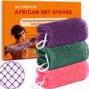 African Net Sponge Authentic, 3 Pieces African Exfoliating Net Sponge Body Back Scrubber Exfoliating Washcloth for Shower Bath for All Types Skin (Purple+Pink+Olive Green, 3 Pcs) (1 Count (Pack of 3))