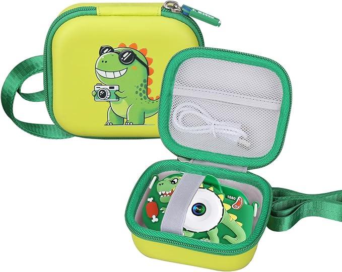 worfty Kids Camera Case Compatible with YEEHAO/Goopow/Hangrui/Masterbee/OUTUVAS/GKTZ Digital Video Camera Toys Camcorder Storage Holder Carrying  Green Dinosaur(Case Only) (Green dinosaur)