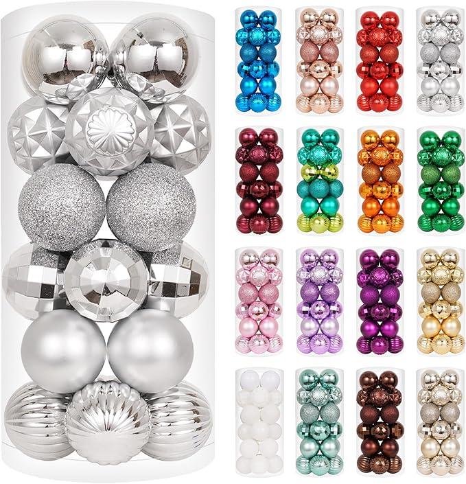 XmasExp 24ct Christmas Ball Ornaments Shatterproof Christmas Ornaments Set Decorations for Xmas Tree Balls 40mm/1.57 (1.57'', Silver)