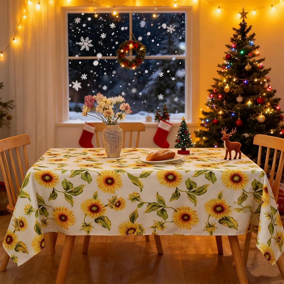 SASTYBALE Christmas Sunflower Tablecloth Rectangle 60 x 84 Inch, Waterproof Stain Resistant Floral Winter Holiday Table Cloth, Fabric Table Cover for Kitchen Dining, Party, Picnic, Indoor, Outdoor