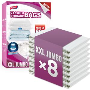 TAILI 8 Pack Vacuum Storage Bags for Comforter and Blankets, XXL Jumbo Vacuum Seal Bags for Bedding (47x39 Inch), Huge Space for Toy, Bedding, Pillows, Save More Closet Space