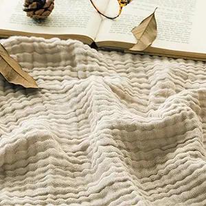 EMME Cotton Throw Blanket Large 50"x70" Gifts for Women 100% Muslin for Couch Breathable Gauze All Season Light Tan Soft and Lightweight PreWashed