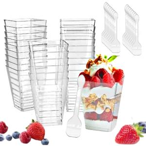 5-ounce transparent square dessert Cups (50 dessert Cups+50 Spoons)
