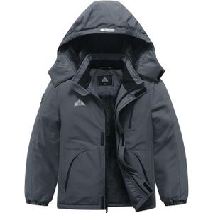 IDTALHZY Kid's Ski Jacket Waterproof Winter Coat Boy's and Girl's Fleece Snowboarding Jackets with Detachable Hood (13-14, Dark Grey)