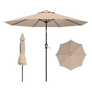 AreShark 9 FT Patio Umbrella for Outdoor, Outdoor Umbrella with Push Button Tilt and Crank, Outdoor Patio Umbrellas with 8 Sturdy Ribs for Market, Garden, Deck, Backyard, Pool (Beige)