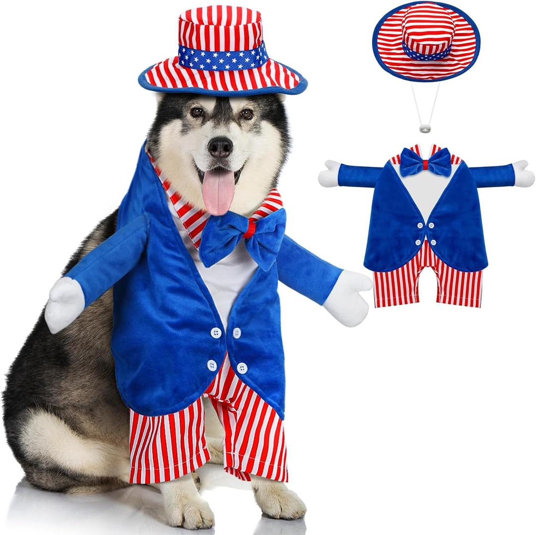 Huhumy 4th of July Pet Costume American Flag Dog Costumes Stars Stripes Funny Dog Costumes for 250th Anniversary Independence Day National Day Parades Patriotic American Celebrations(Size L)