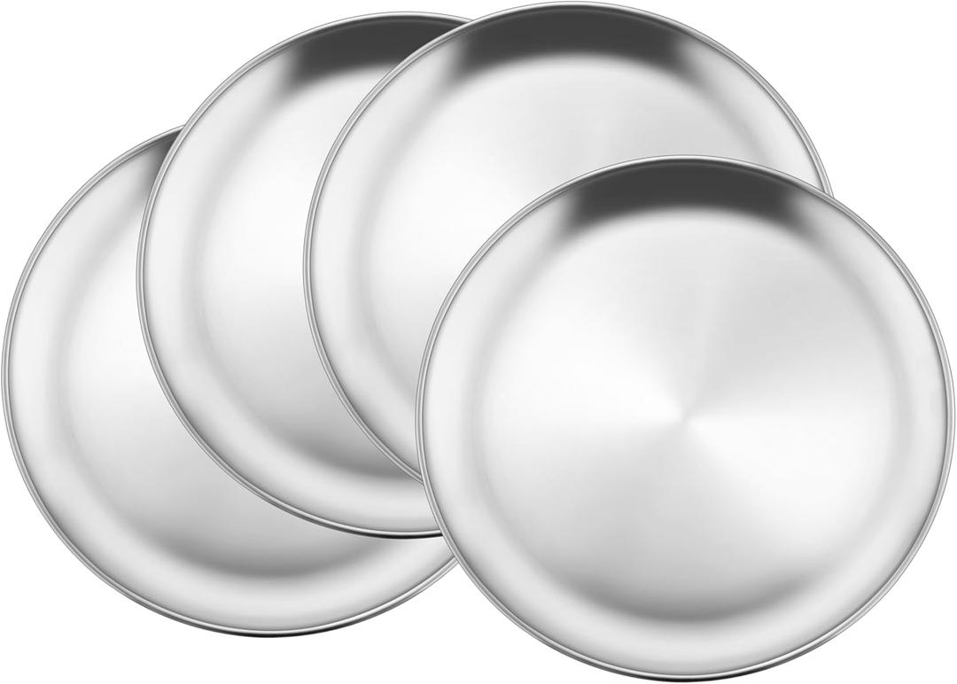 HaWare 4-Piece 18/8 Stainless Steel Plates, Metal 304 Dinner Dishes for Kids Toddlers Children, 9 Inch Feeding Serving Camping Plates, Reusable Dinnerware, Shatterproof & Non-toxic, Dishwasher Safe