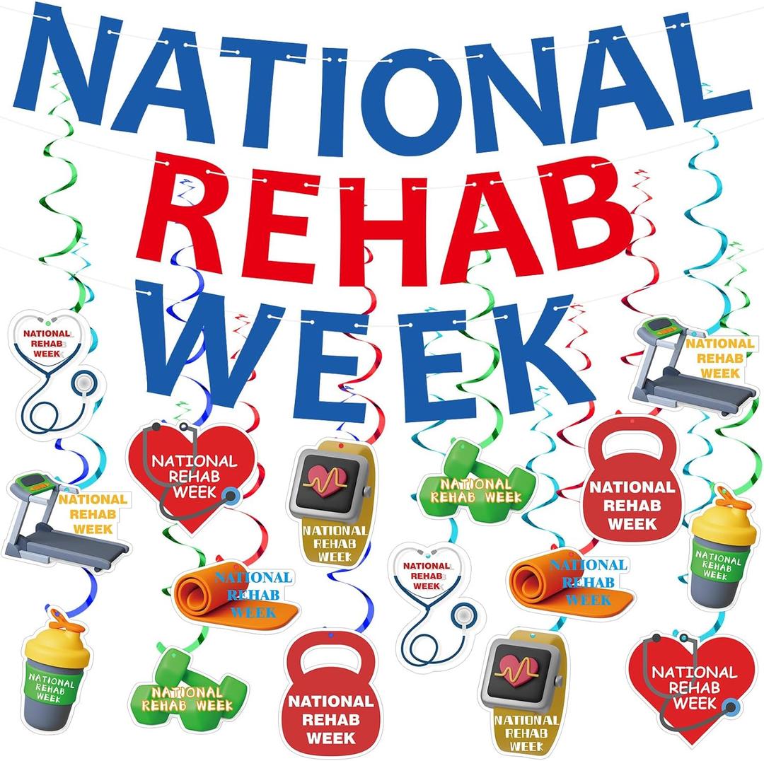 Eersida 49 Pcs National Rehab Week Including Banner Hanging Swirls Wall Decor Holiday Celebrating Events for Rehabilitation Experts and Assistants Festival Supplies