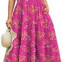 IN'VOLAND Womens Plus Size Short Sleeve Dress Summer Midi Casual Tiered V-Neck Aline Flowy Loose Dresses with Pockets hot pink floral, XL Size