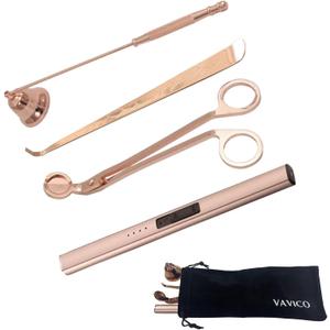 Candle Wick Trimmer Cutter Snuffer Arc Lighter Set Candle Care Kit Electric Plasma USB Rechargeable Long Windproof Lighter Candlesnuffer Candles Wicks Dipper (Rose Gold)