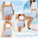 Wrap Skorts for Women, Casual Beach Mini Skirt with Silk 27" Square Scarf, Boho Beach Cover Ups for Swimwear (4-5, Blue)